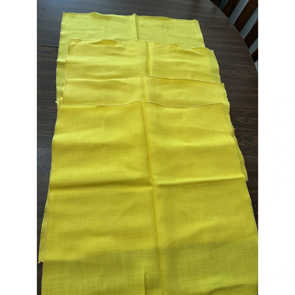 Vintage Set 4 Bright Yellow Linen Napkins Chartreuse Retro Tablescape 19x19